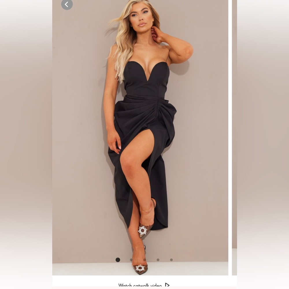 Pretty little thing black ruffle strapless dress size 2
